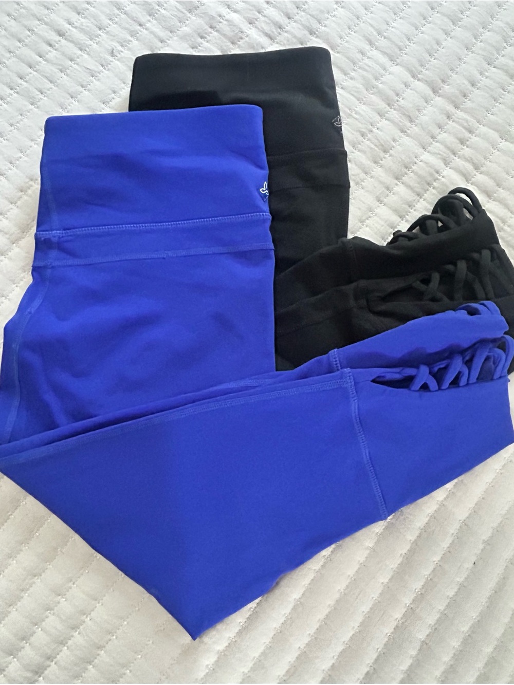 Leggings - Prana- laced bottom detail- Black and Royal Blue - sz S